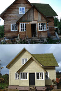 Бюджетный вариант перевоплощения старого домика в современное строение